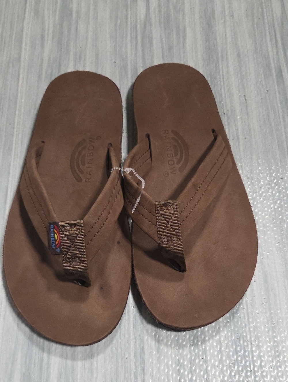Rainbow Tan Leather Flip Flops - Men's Classic Thong - Picture 2 of 7
